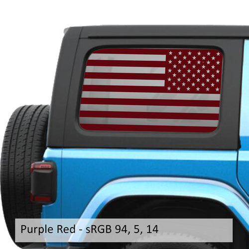 Purple red American flag JLU hardtop window decal set for Jeep Wrangler JLU 2018 plus