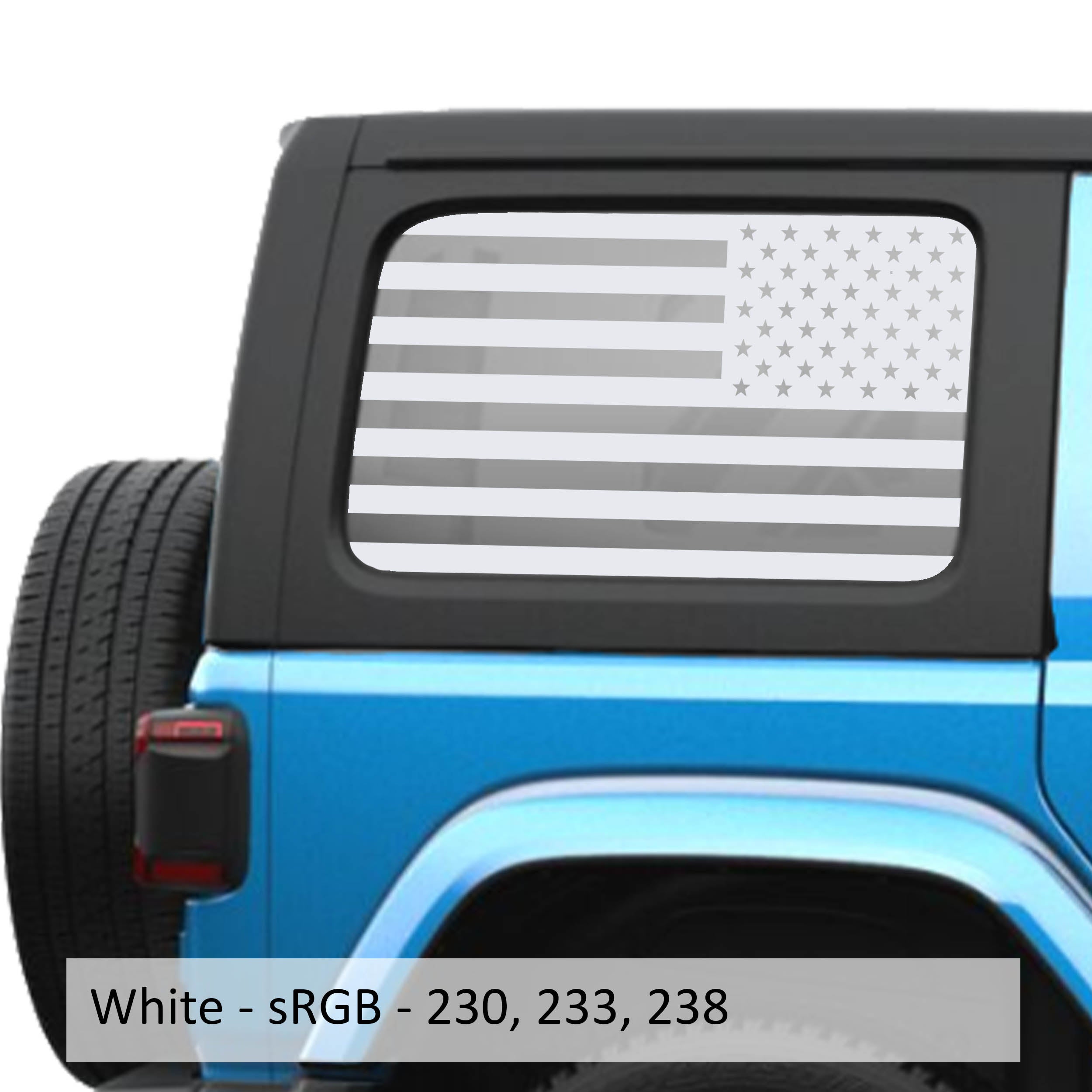 White American flag JLU hardtop window decal set for Jeep Wrangler JLU 2018 plus four-door
