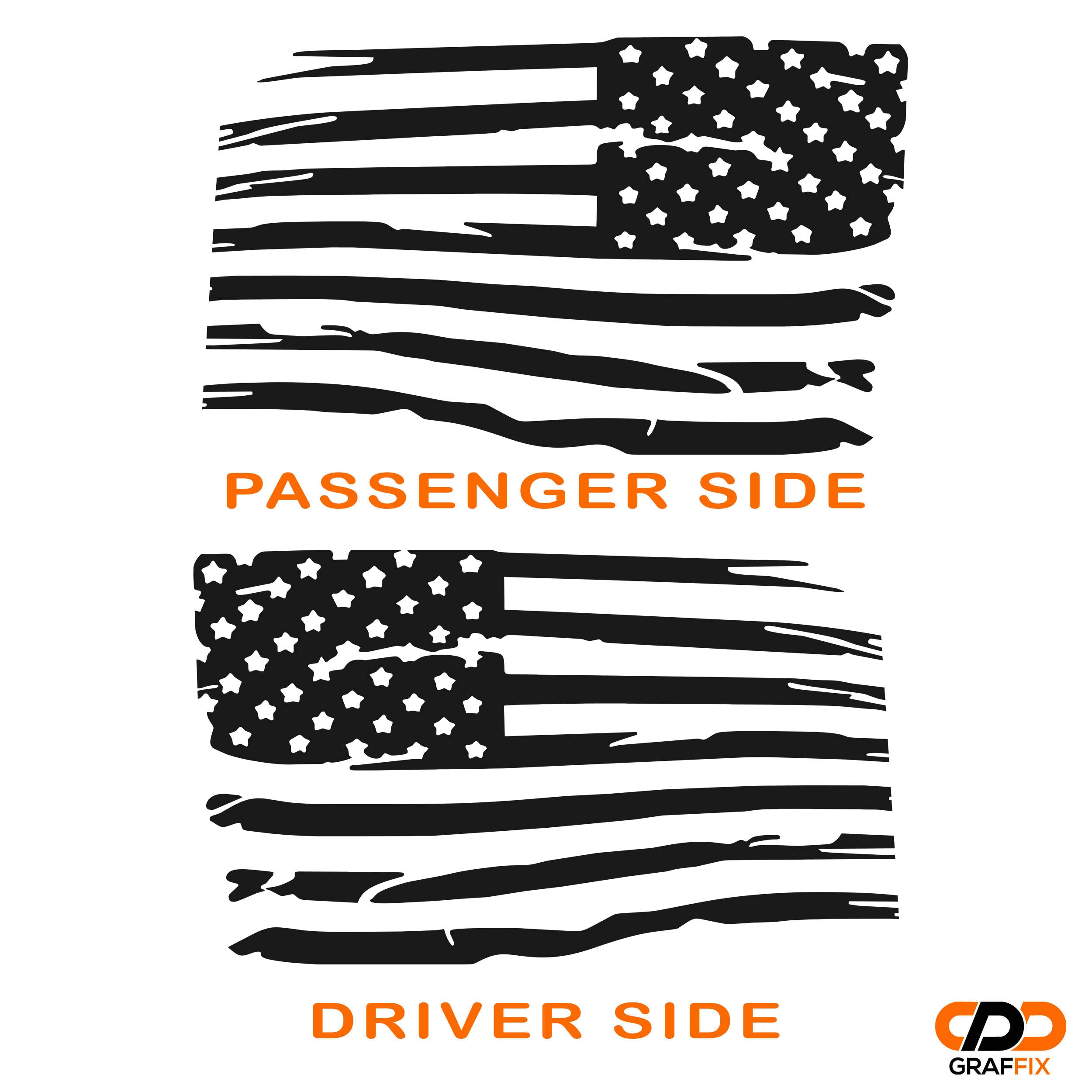 Tattered American flag JLU hardtop rear quarter window decal on blue Jeep Wrangler