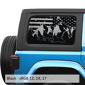 Black Wolf Mountain American flag decal preview on JLU window Jeep Wrangler 2018+