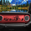 Wolf mountain compass scene dashboard decal in black installed on red Jeep Wrangler JL dash trim