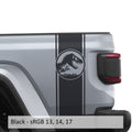 Black Jurassic dinosaur skeleton bedside stripe decal pair on Jeep Wrangler JL pickup bed