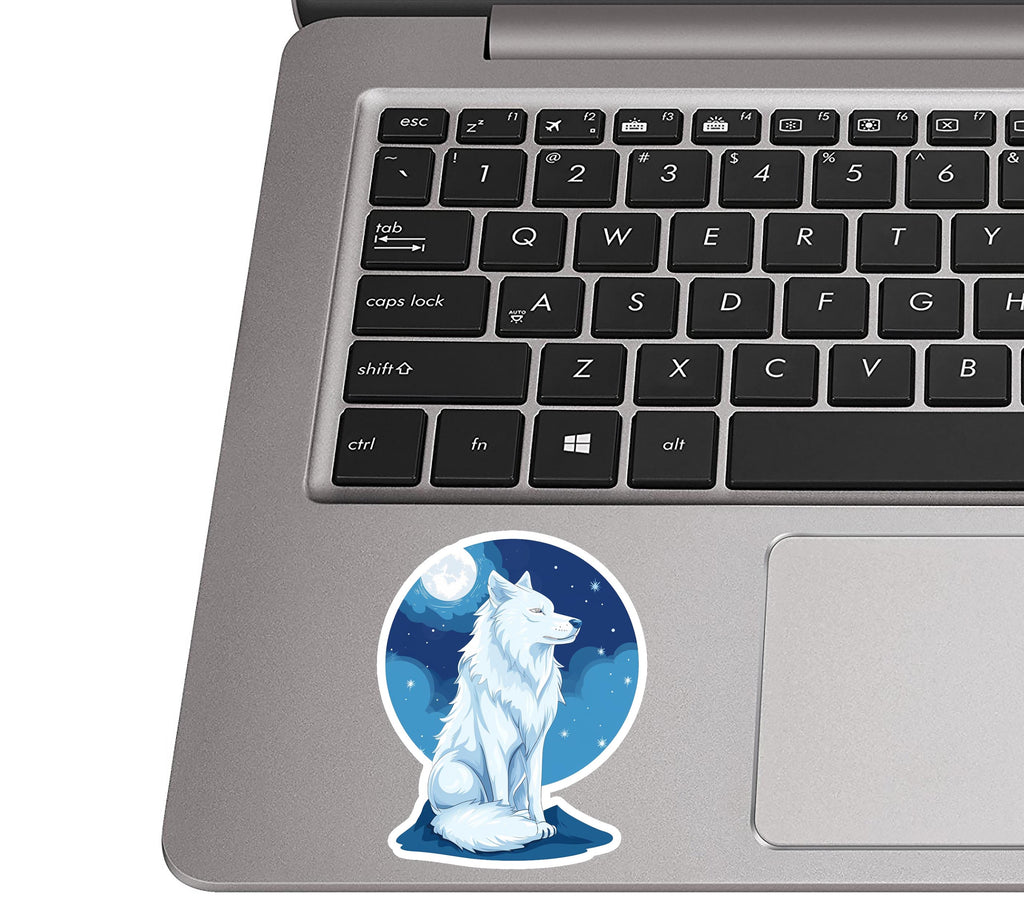 Kawaii Wolf With Moon Vinyl Sticker