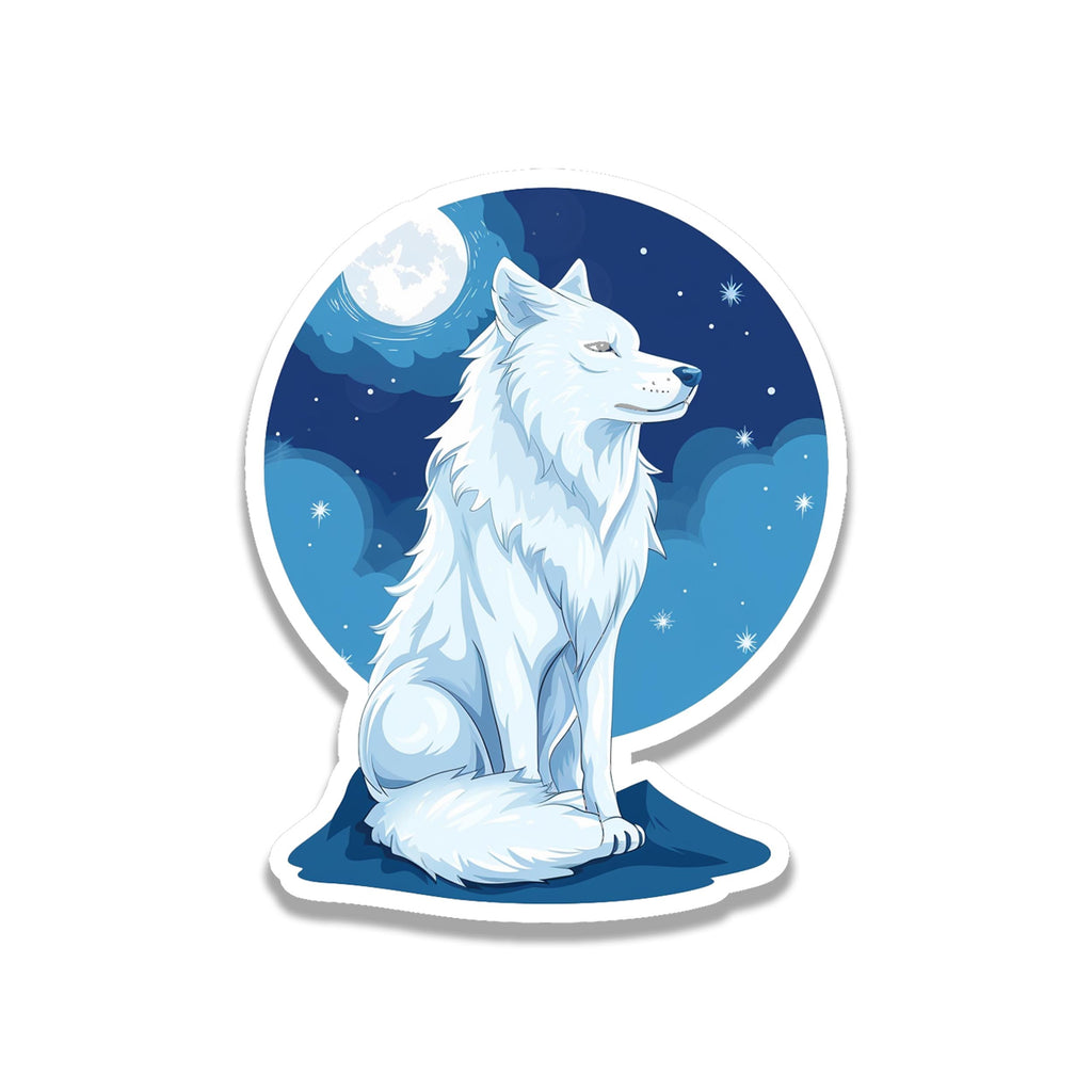 Kawaii Wolf With Moon Vinyl Sticker