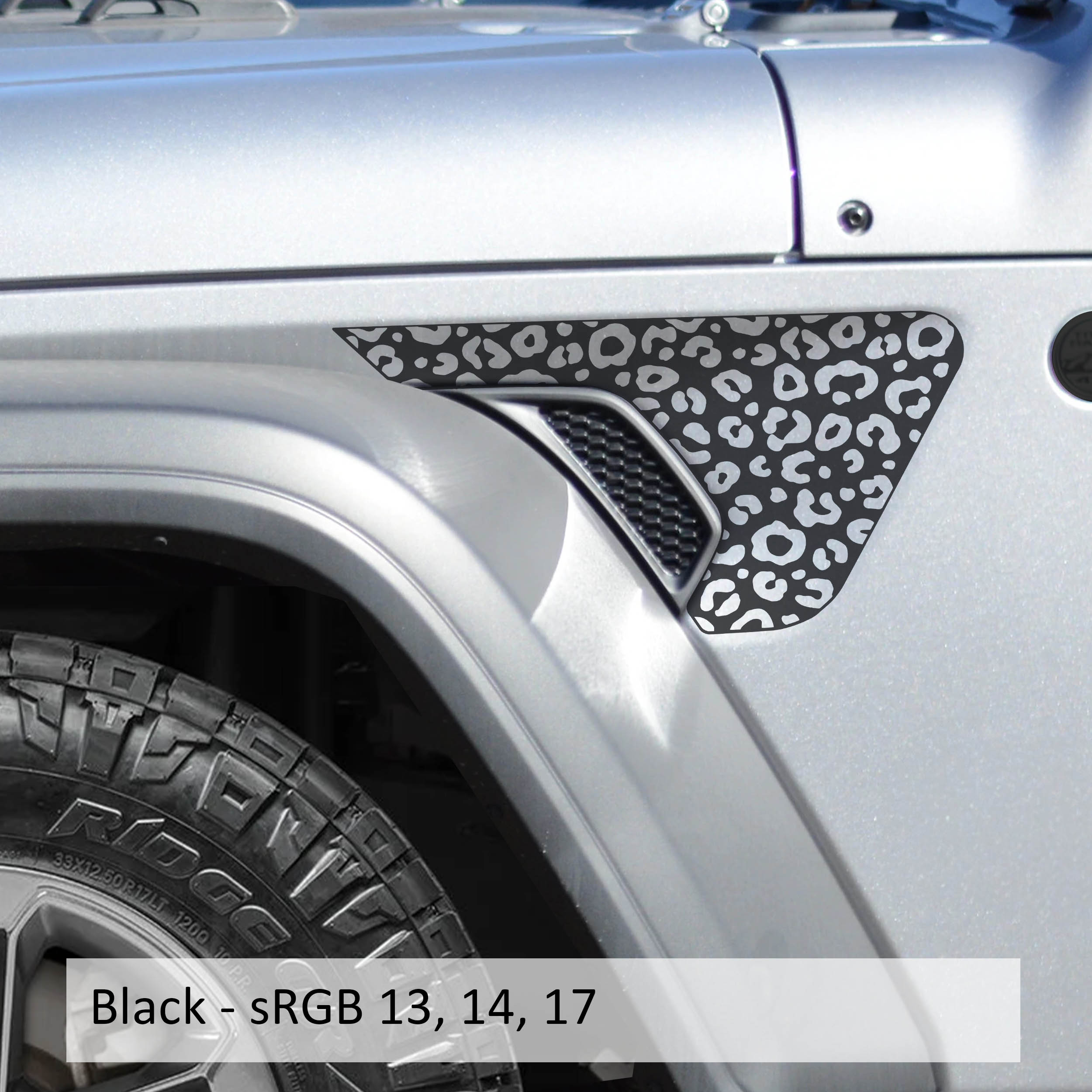 Black leopard print billet fender vent decal for Jeep Wrangler JL Gladiator JT 2018 plus