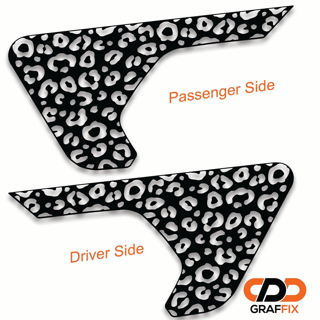 Leopard print pattern fender vent decal application close-up for Jeep Wrangler JL Gladiator JT