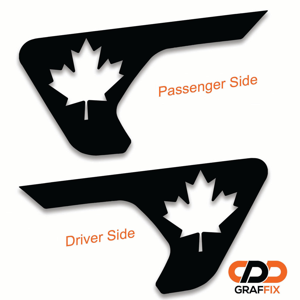 Canadian maple leaf decal shown installed on Jeep Wrangler JL factory billet style fender vent