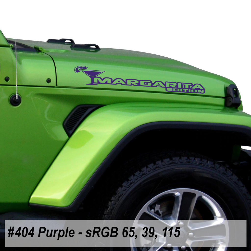 Purple Margarita Edition hood decal pair color swatch for Jeep Wrangler side hood application