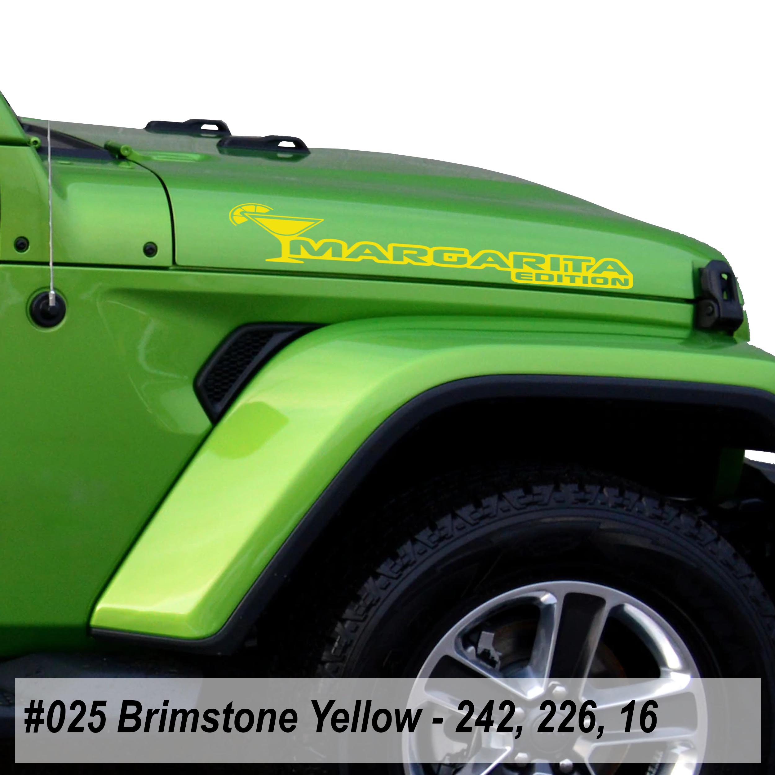 Yellow Margarita Edition hood decal pair color swatch for Jeep Wrangler side hood application