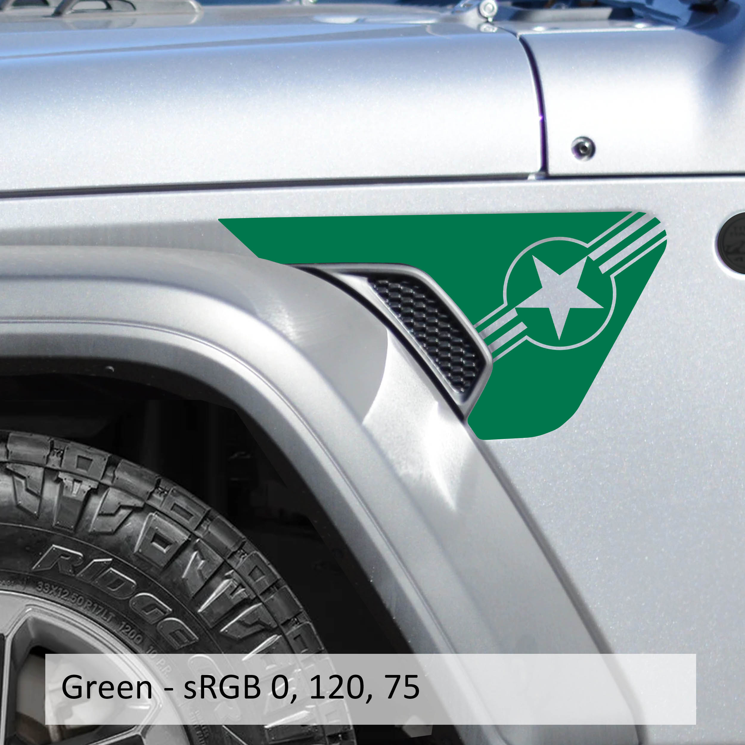 Green airforce military roundel fender vent decal preview Jeep Wrangler JL Gladiator JT