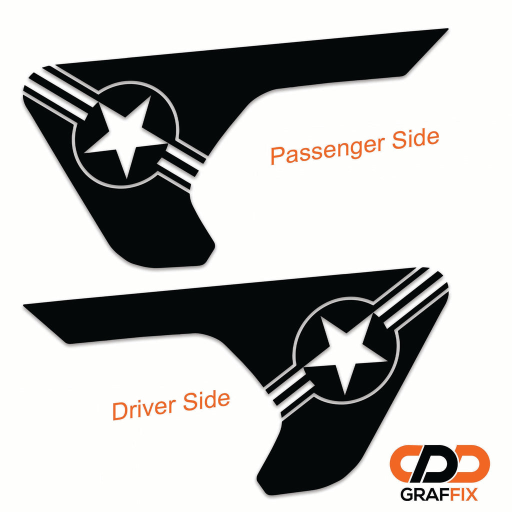 Black USAF military roundel star airforce side billet vent decal pair for Jeep Wrangler JL Gladiator JT