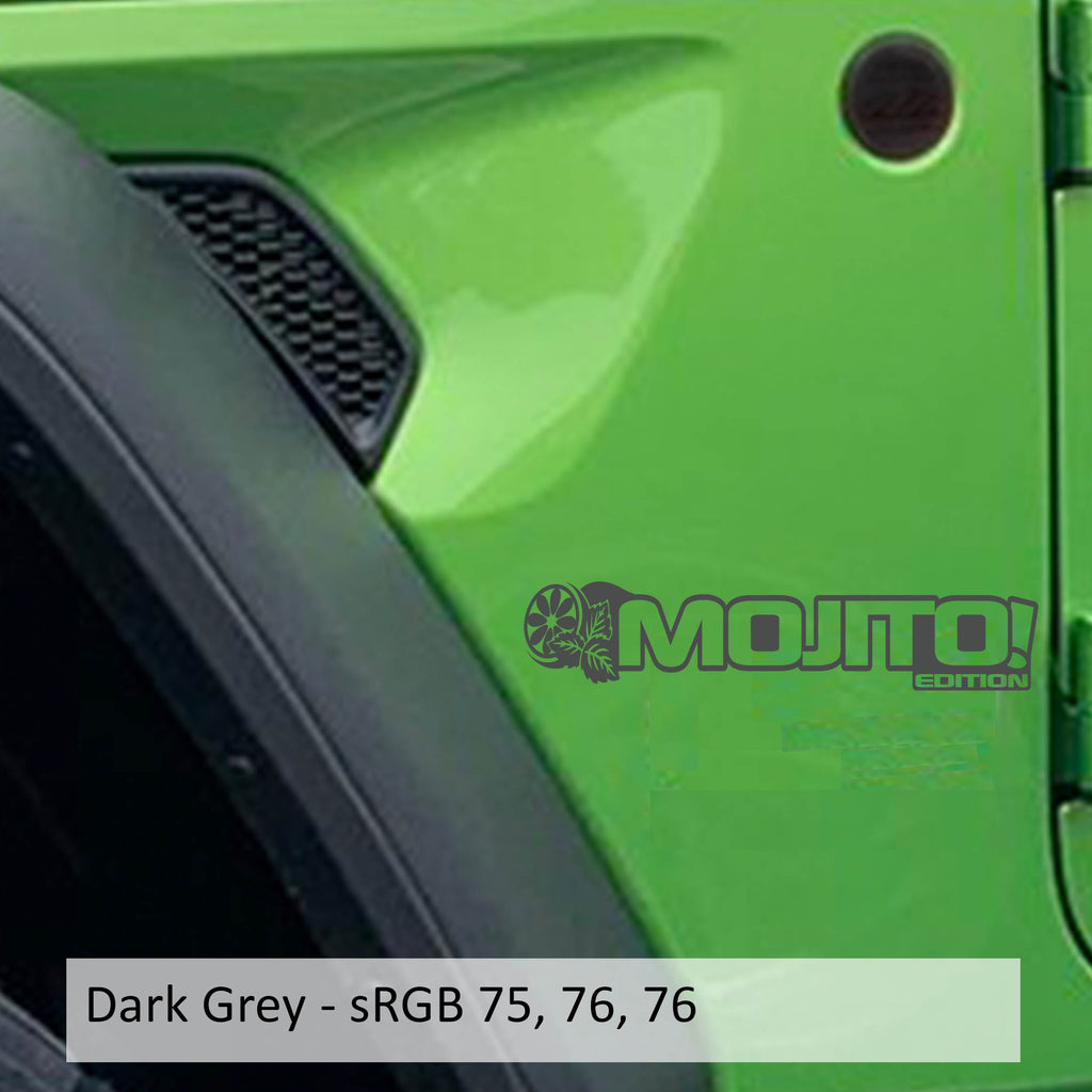 Dark Gray Mojito Edition fender decal pair color swatch for Jeep Wrangler JL and Gladiator JT