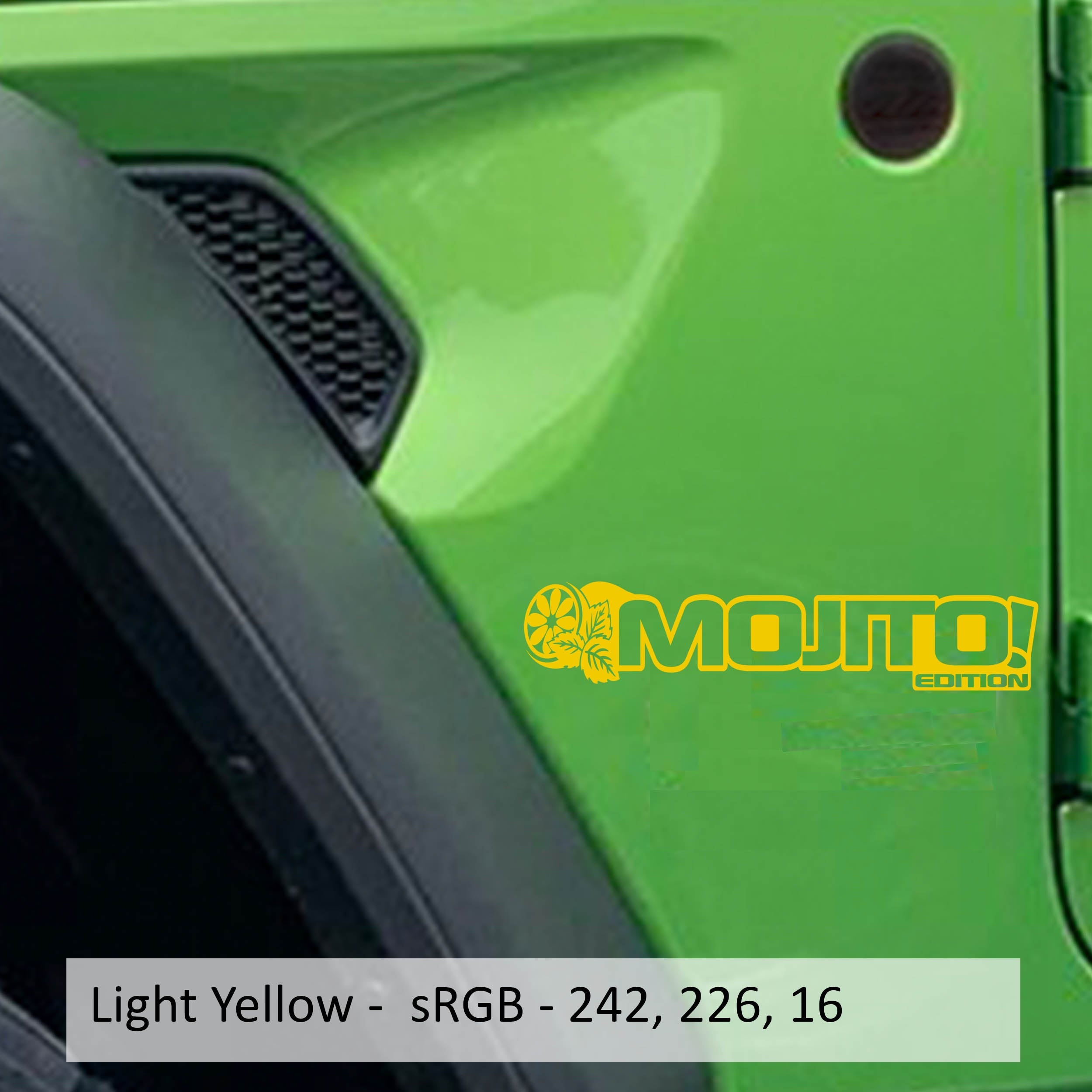 Light Yellow Mojito Edition fender decal pair swatch for Wrangler JL and Gladiator JT
