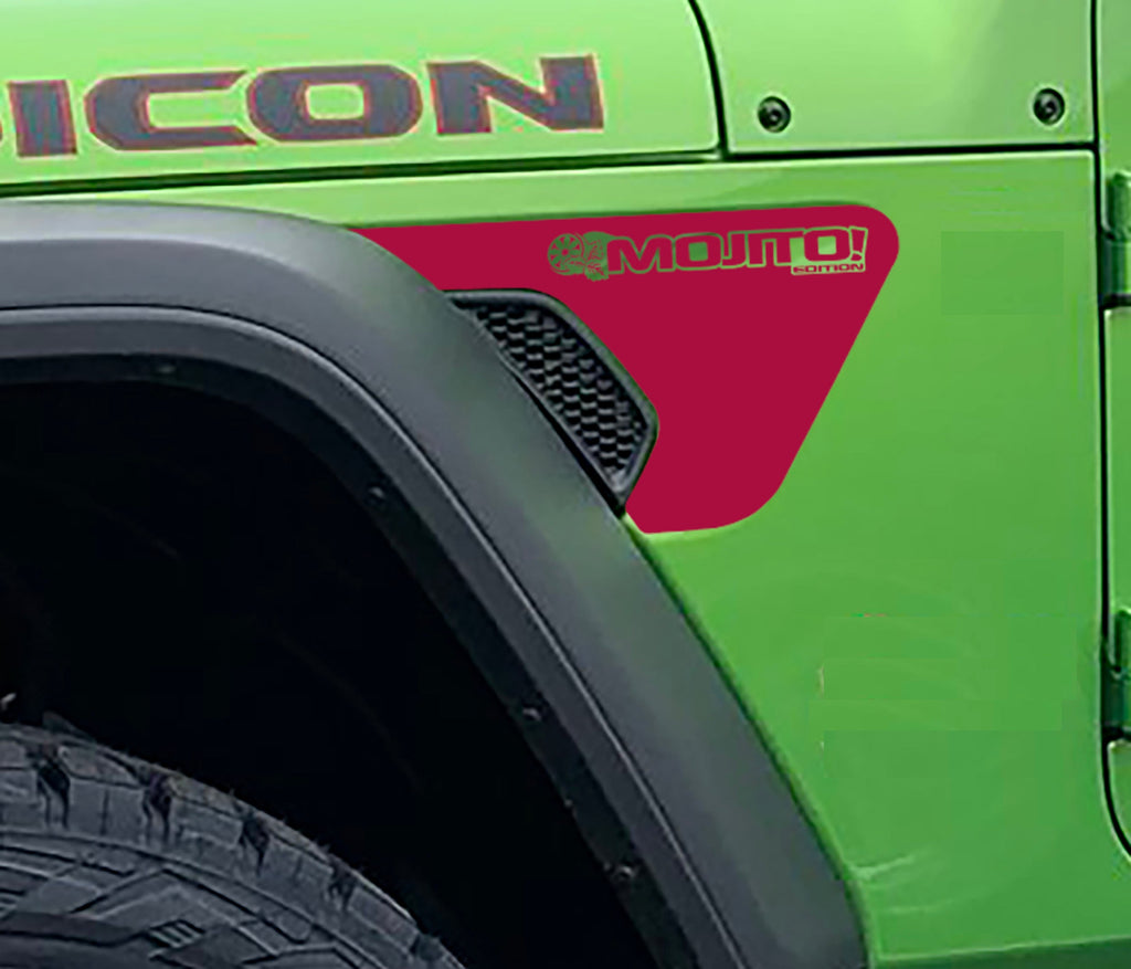 Mojito Edition fender vent vinyl decal swatch shown in dark red for Wrangler JL JLU Gladiator JT