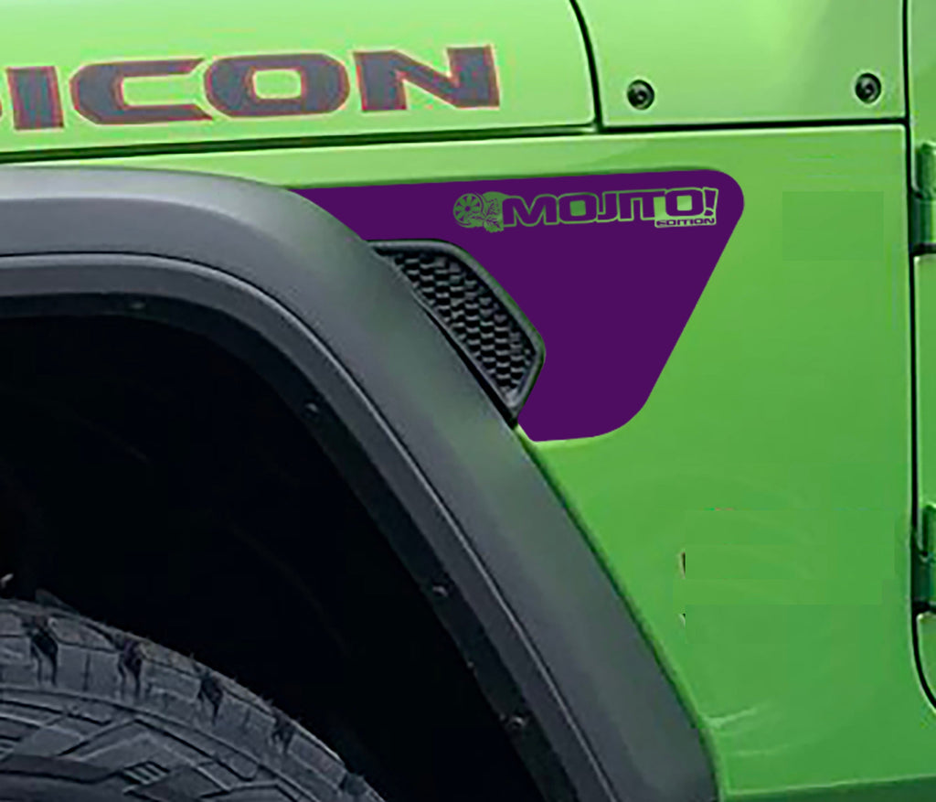 Mojito Edition fender vent vinyl decal swatch shown in violet purple for Wrangler JL JLU Gladiator