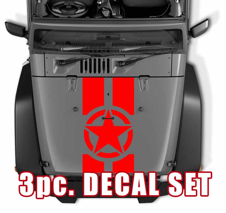 Alpha Romeo Military Star Black Out Hood 3 Piece Vinyl Decal Set