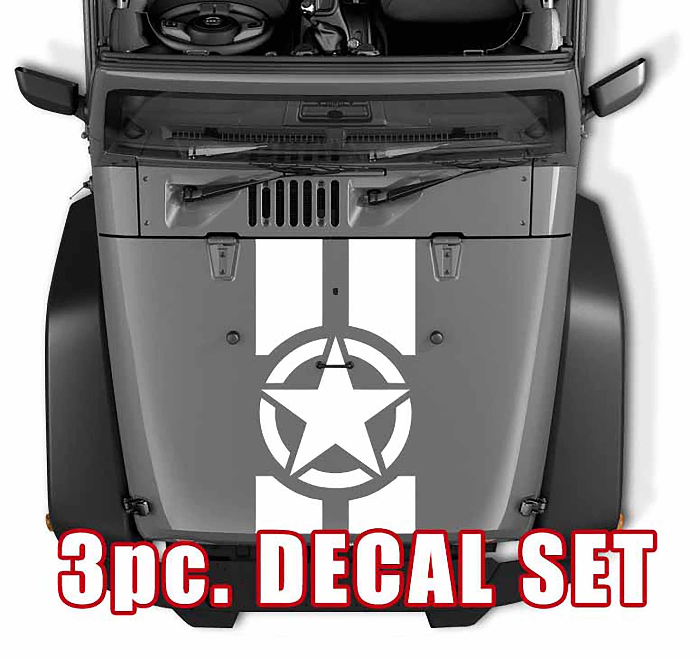 Alpha Romeo Military Star Black Out Hood 3 Piece Vinyl Decal Set