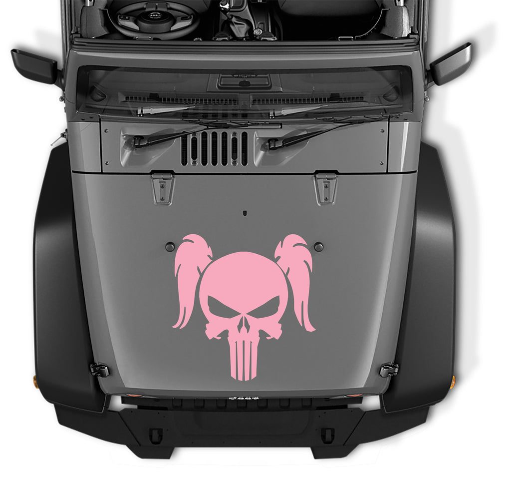 Female Pony Tail Punisher Skull Vinyl Decal