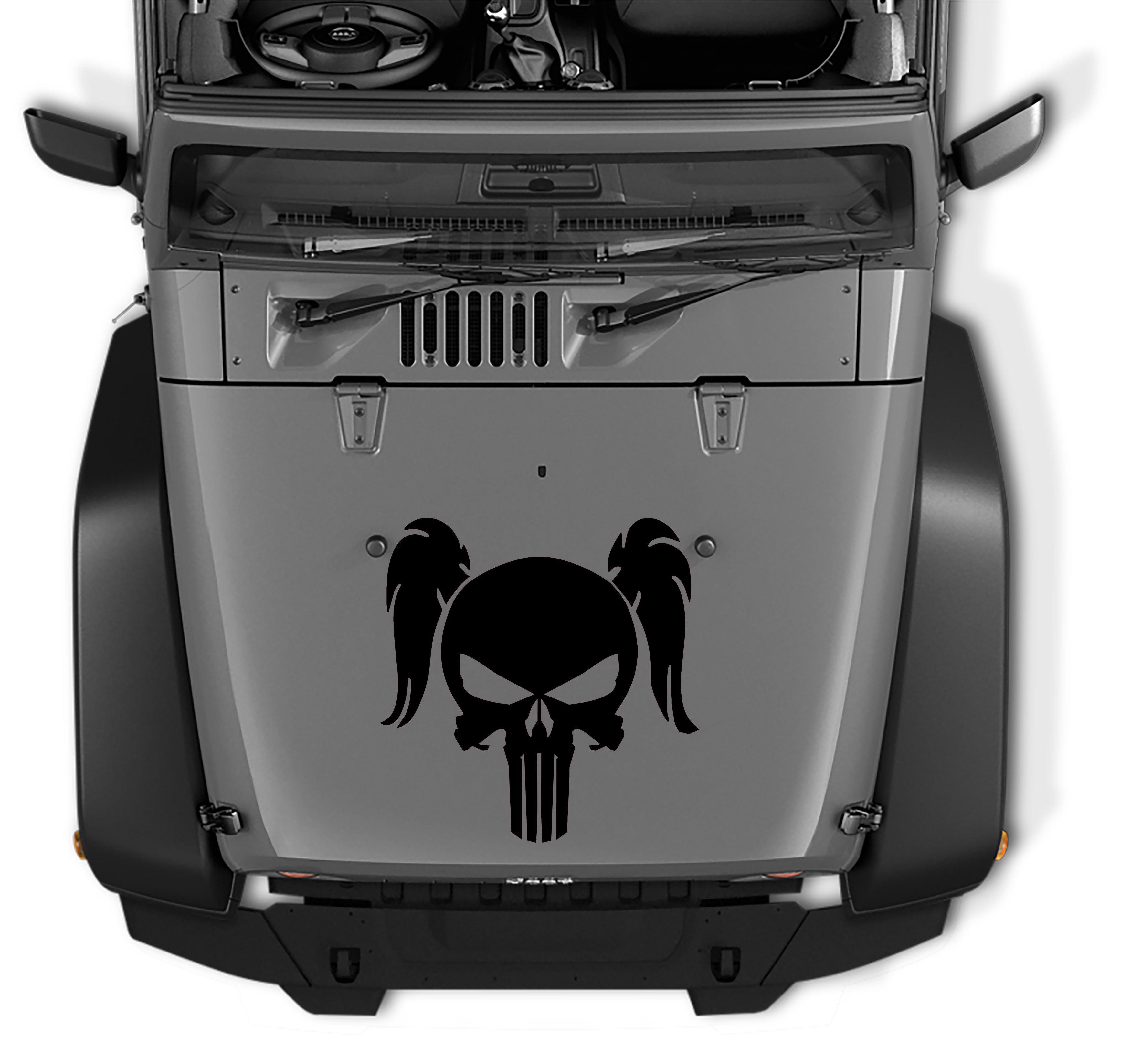 Female Pony Tail Punisher Skull Vinyl Decal