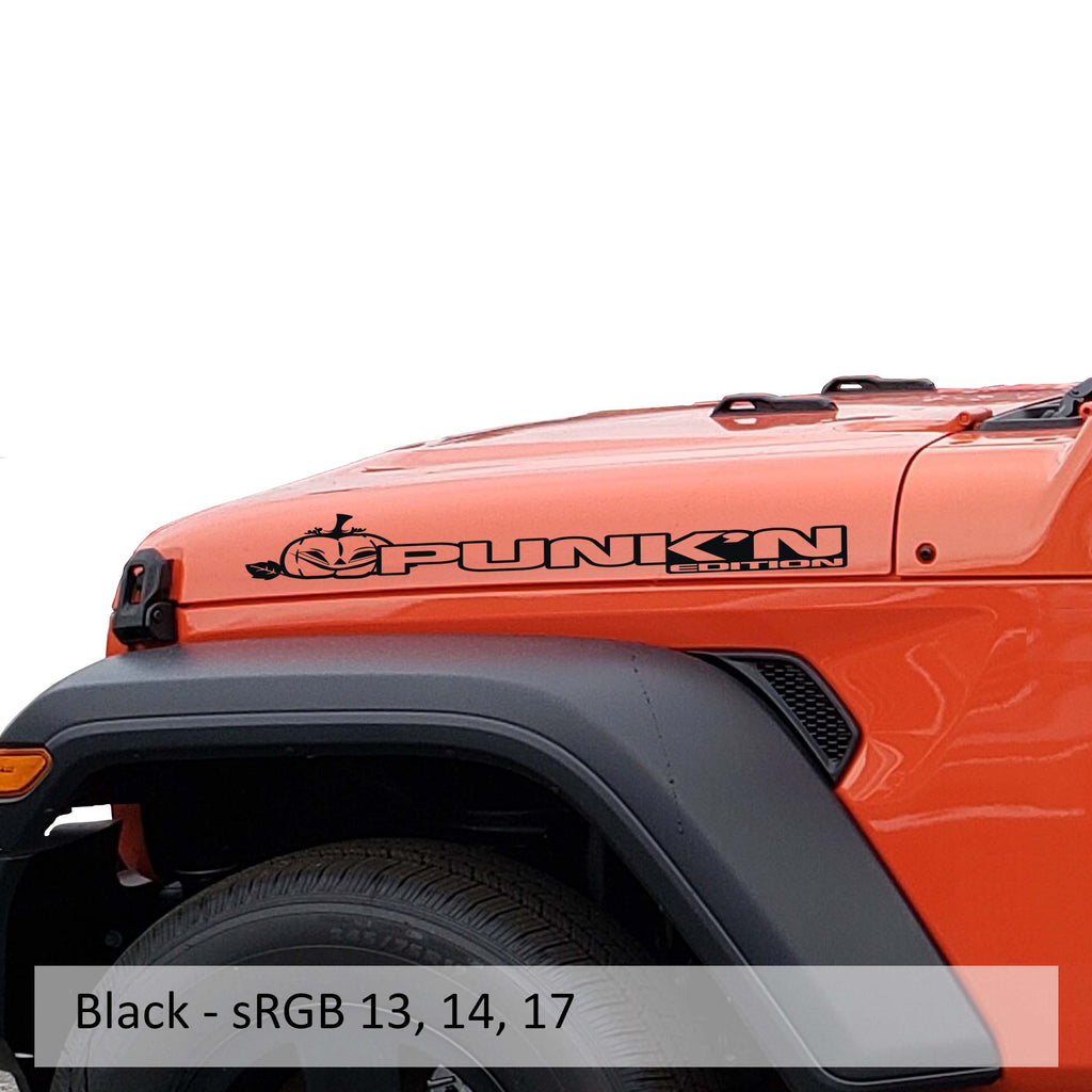 Black Punkn Edition hood decal pair color swatch for Jeep Wrangler side hood application