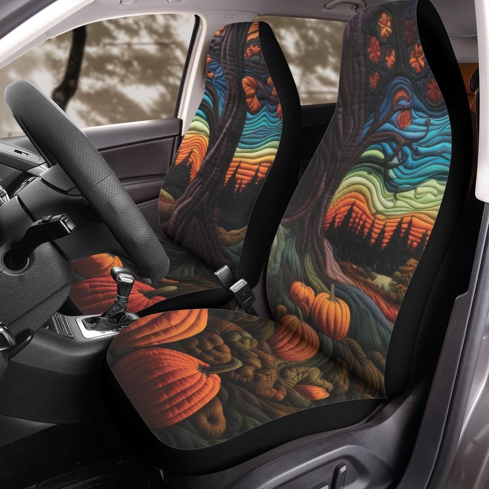 Quilted Pumpkin Patch Halloween Seat Covers for Front Bucket Seats – Universal Fit