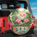 Tropical Flamingo Floral Spare Tire Cover With Backup Camera Hole