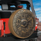 Shield of Achilles spare tire cover flat artwork showing bronze relief mythic scenes and central horizon panel