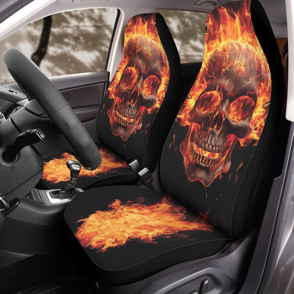Flaming Skull Car Seat Covers for Front Bucket Seats – Universal Fit