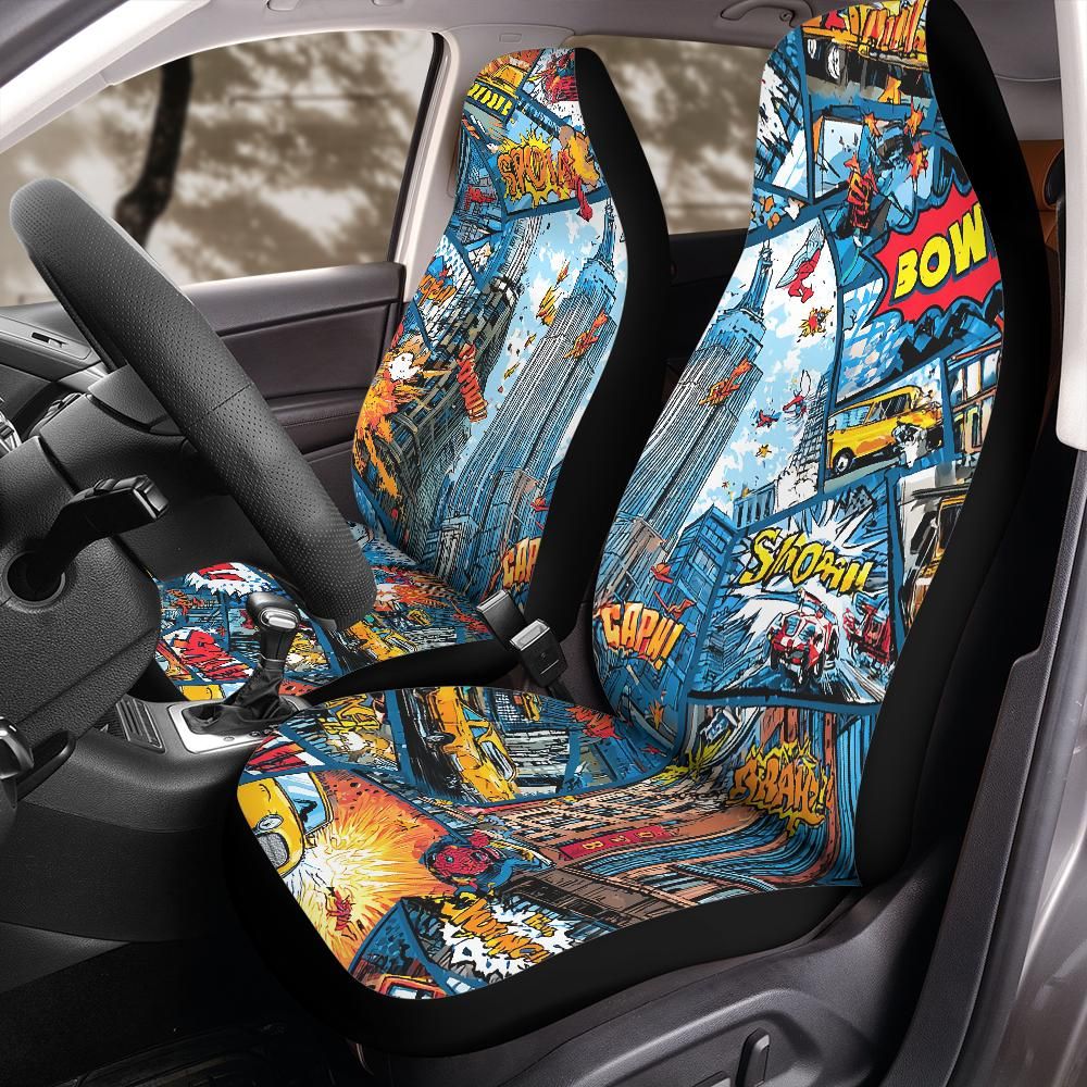 Comic Book Panel Car Seat Coves for Front Bucket Seats – Universal Fit