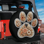 Boho Flower Paw Print Spare Tire Cover With Backup Camera Hole