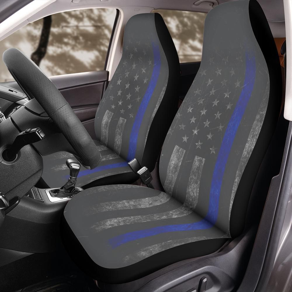Thin Blue Line American Flag Seat Covers for Front Bucket Seats – Universal Fit
