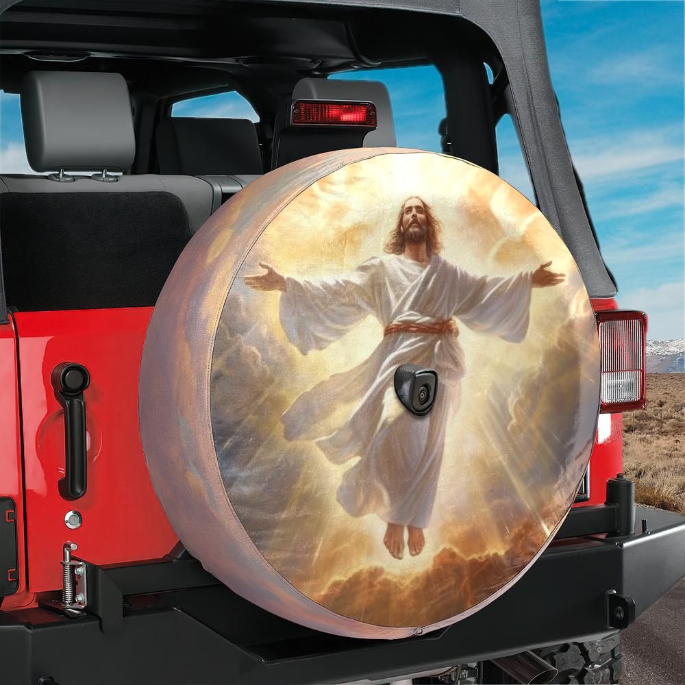 Heavenly Jesus Christ Spare Tire Cover With Backup Camera Hole