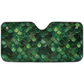 Green mermaid scale accordion sunshade for front windshield blocking sun heat with green fish scale print
