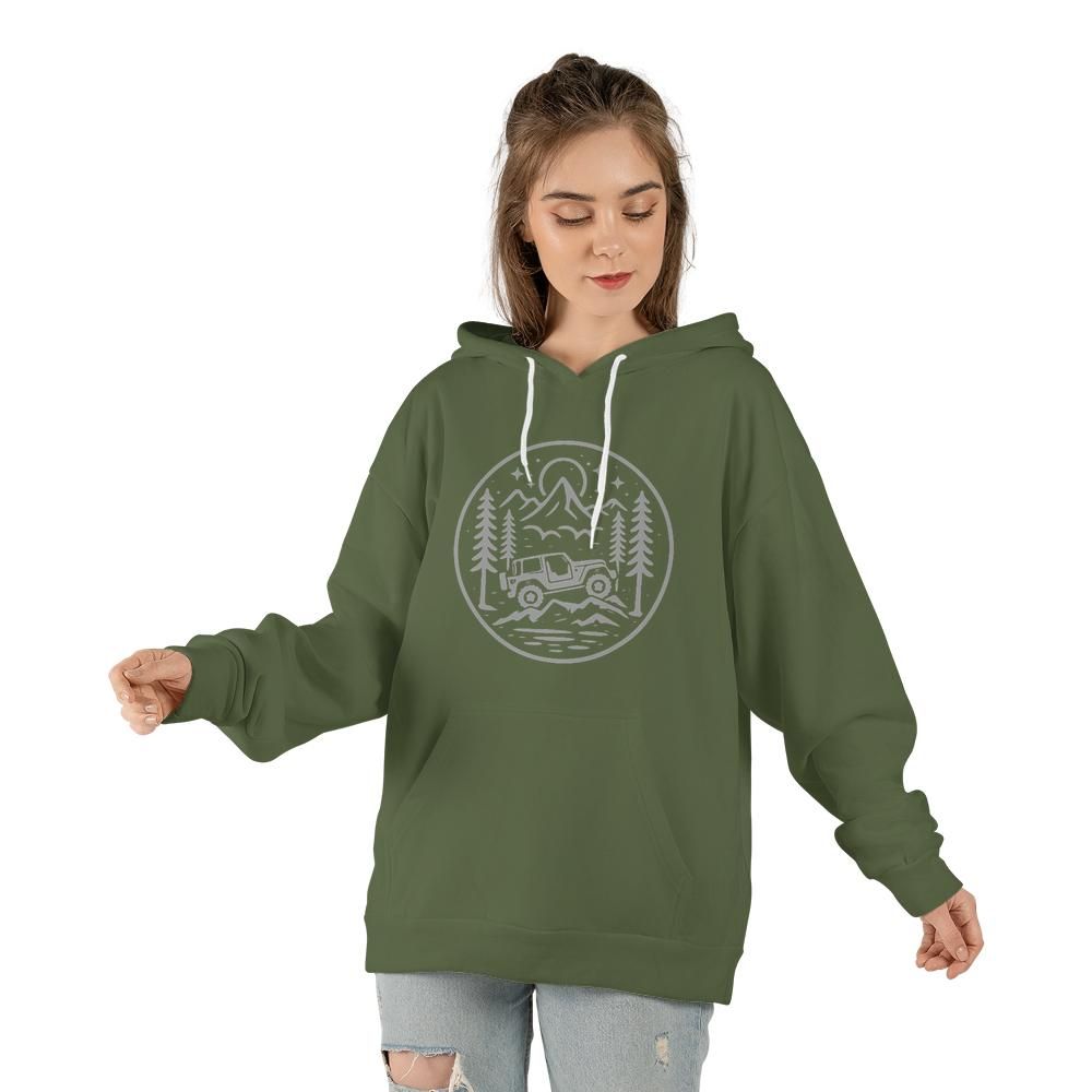 Moonlight Adventure Unisex Hoodie | Off Road Line Art Graphic