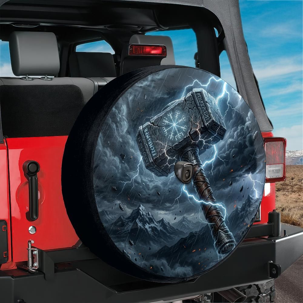 Norse War Hammer Spare Tire Cover With Backup Camera Hole