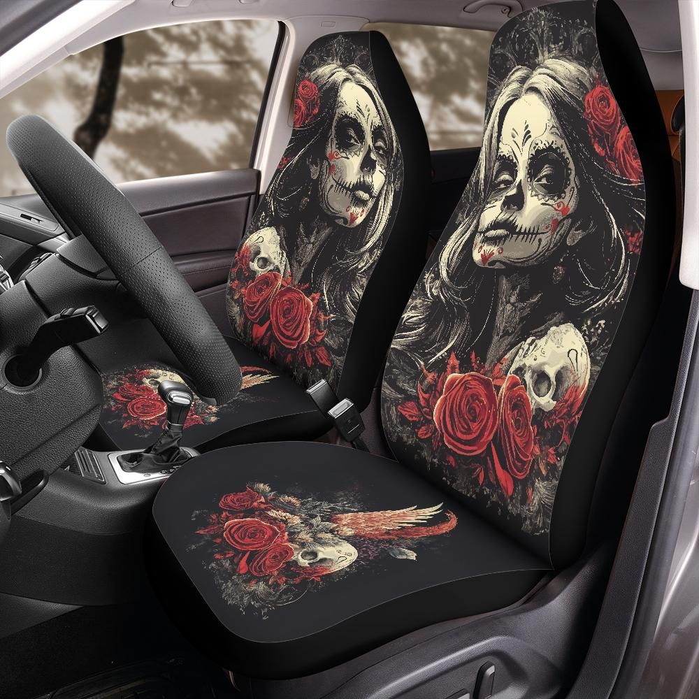 Dia de los Muertos Beauty Seat Covers for Front Bucket Seats – Universal Fit