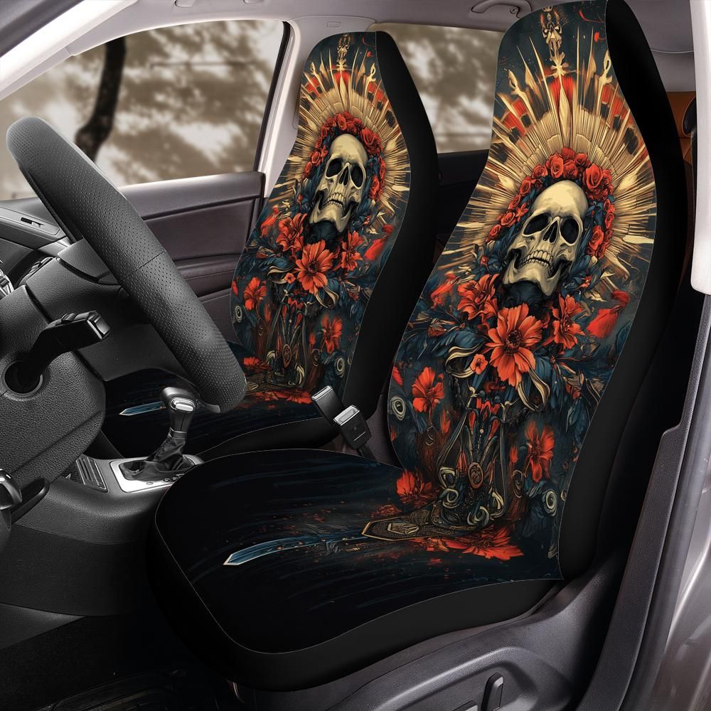 Skull & Roses Front Car Seat Covers for Front Bucket Seats – Universal Fit