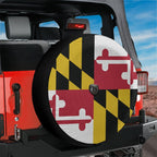 Maryland state flag spare tire cover studio shot showing gold black checker and red white cross bottony pattern