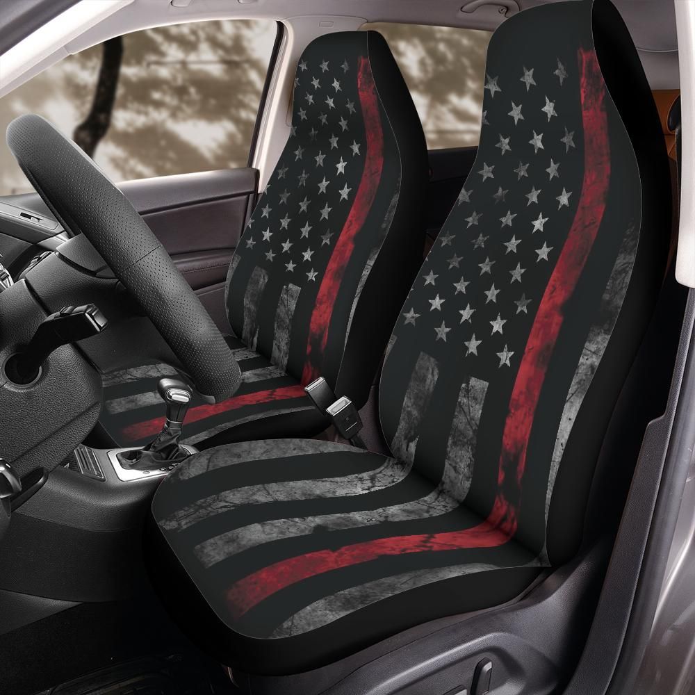 Thin Red Line American Flag Seat Covers for Front Bucket Seats – Universal Fit