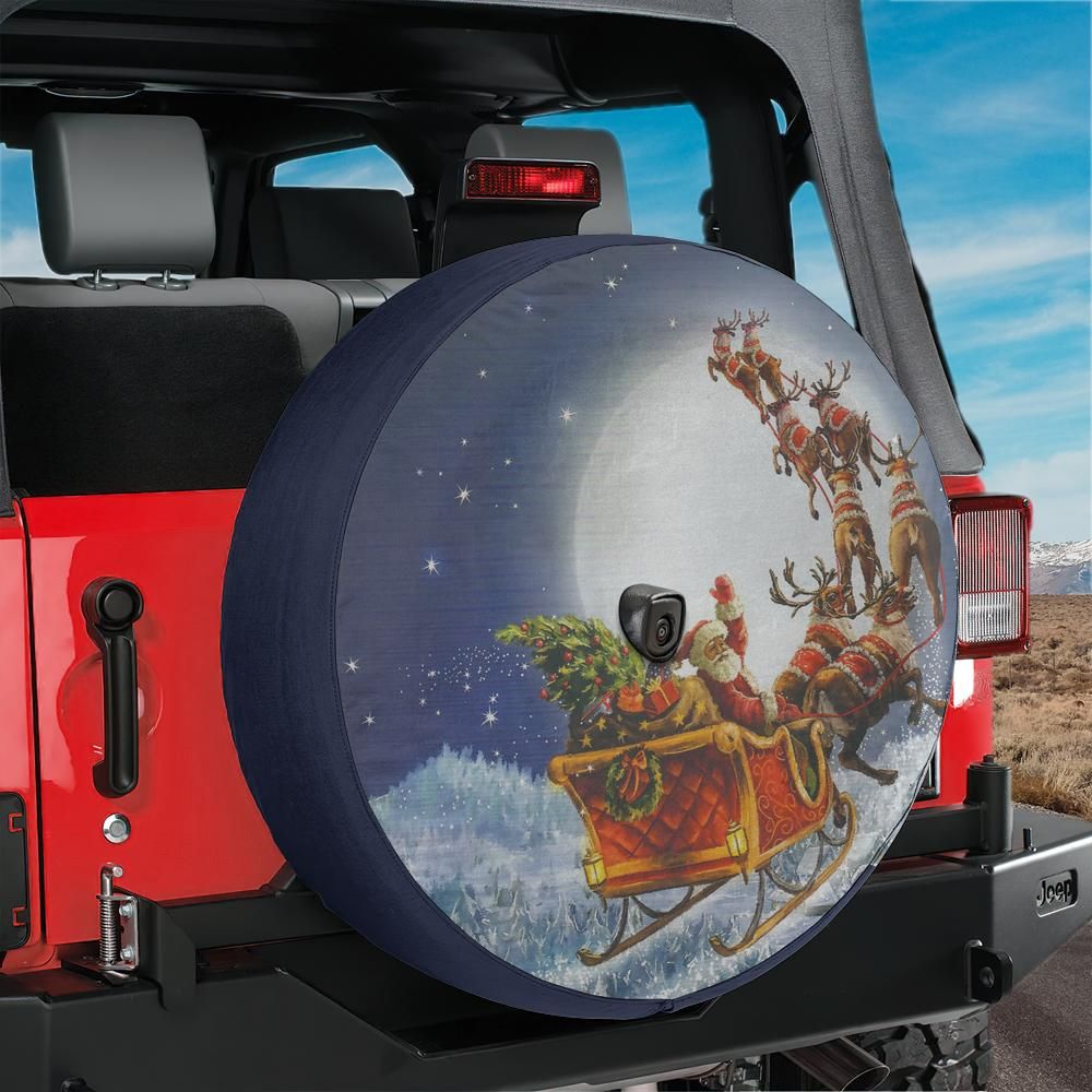 Santas Sleigh Ride Christmas Night Spare Tire Cover With Backup Camera Hole Option