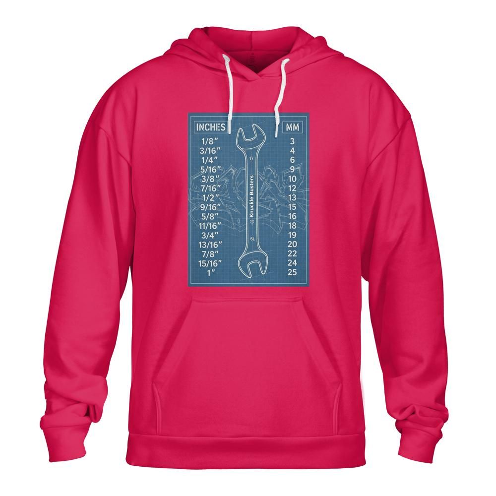 Inches to Metric Conversion Unisex Hoodie | Blueprint Knucklebusters Wrench Design