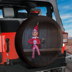 Shelfside Shenanigans spare tire cover product shot showing the cheerful elf-on-a-shelf inspired artwork on the round cover