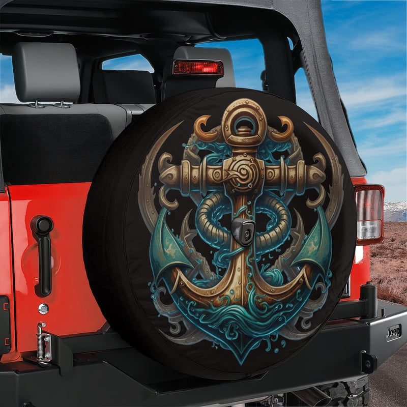 Nautical Sailor Deep Sea Anchor Spare Tire Cover With Backup Camera Hole