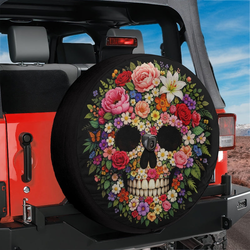 Pretty Deadly Floral Bloom Spare Tire Cover With Backup Camera Hole