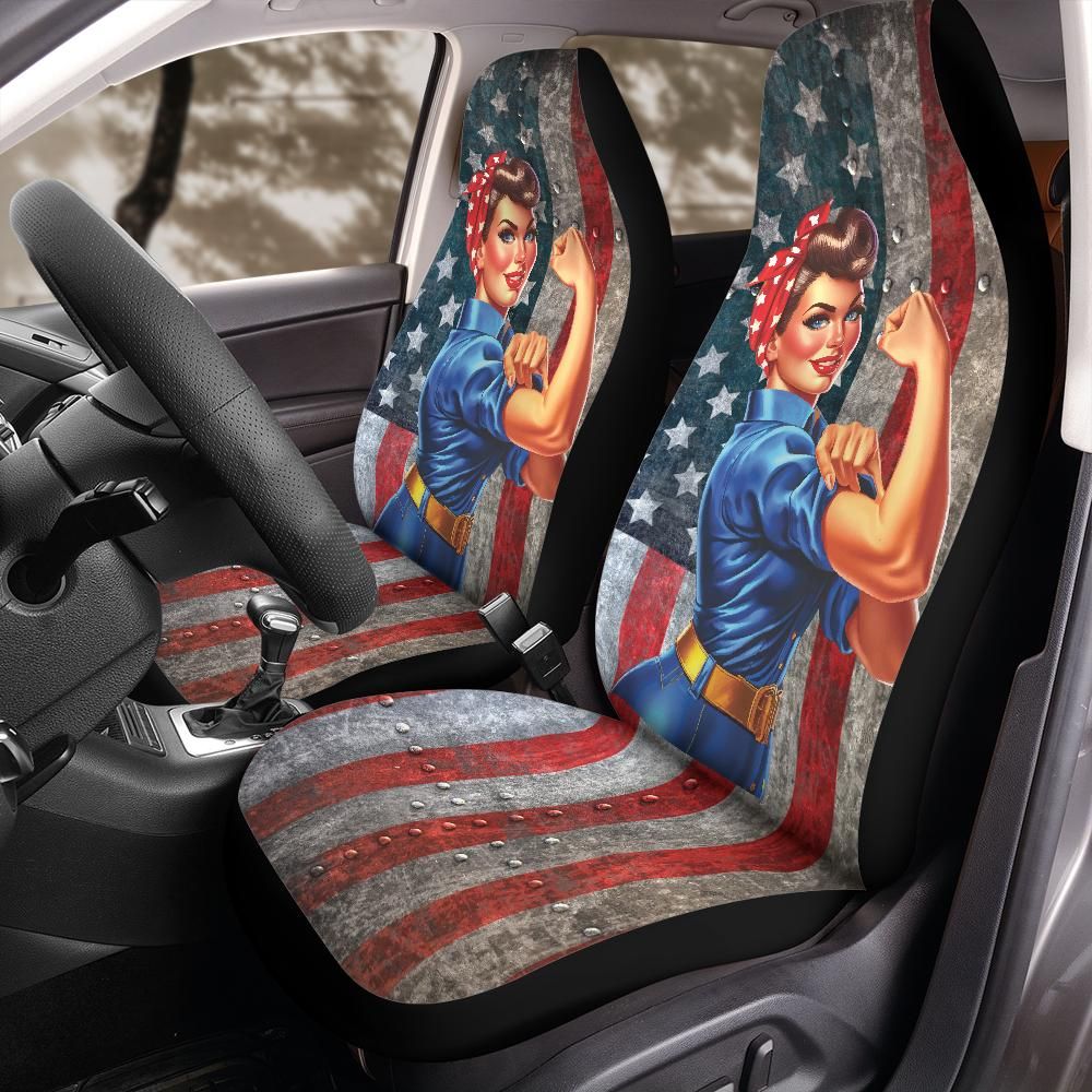 Patriotic Riveter Girl Seat Covers for Front Bucket Seats – Universal Fit