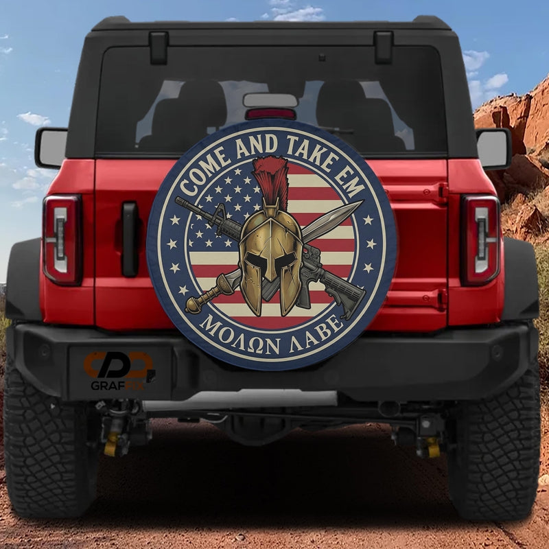 Come And Take Em Molon Labe Spare Tire Cover With Backup Camera Hole
