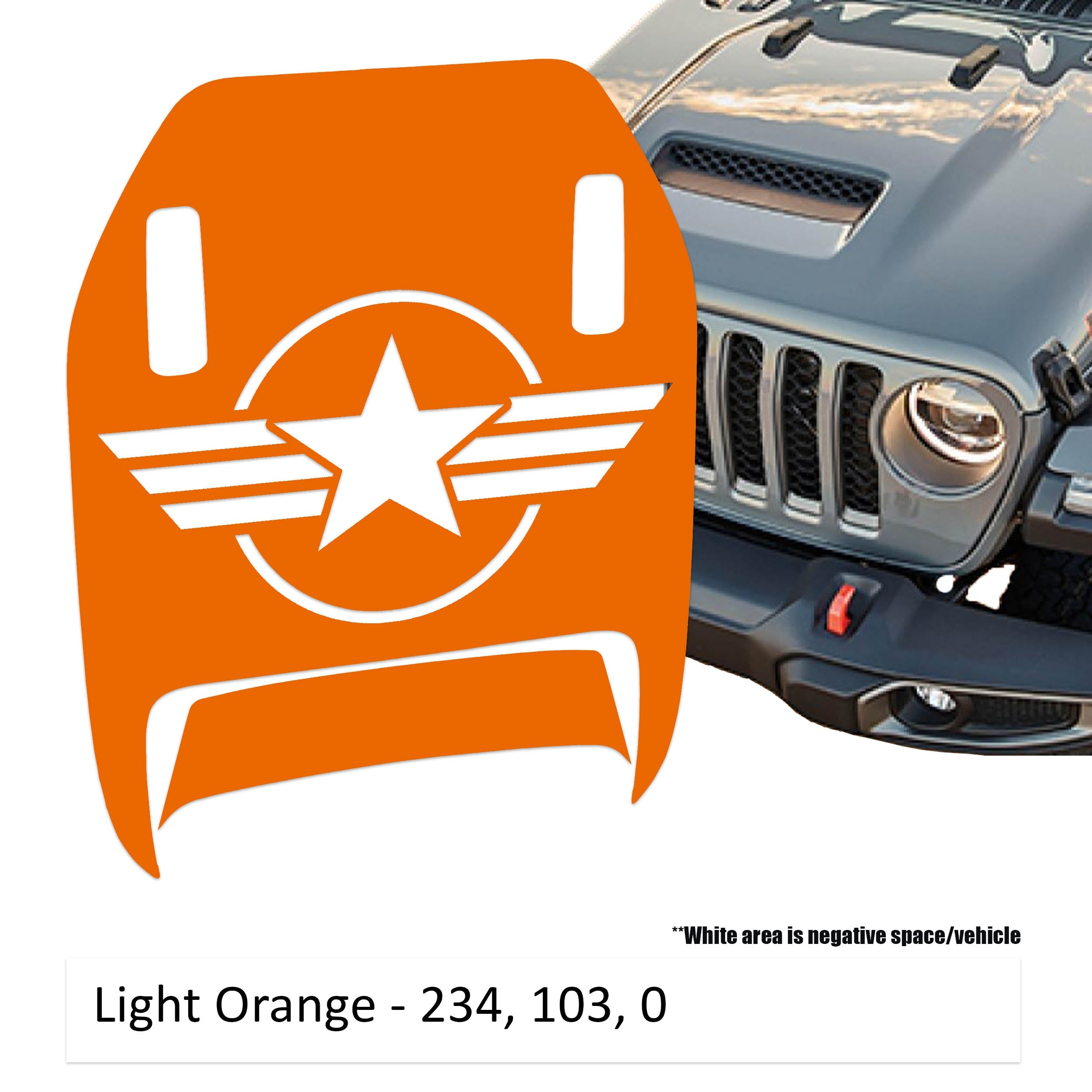 Light orange US Military Roundel Clawed Foot JL JT Mojave hood decal on Jeep Wrangler hood