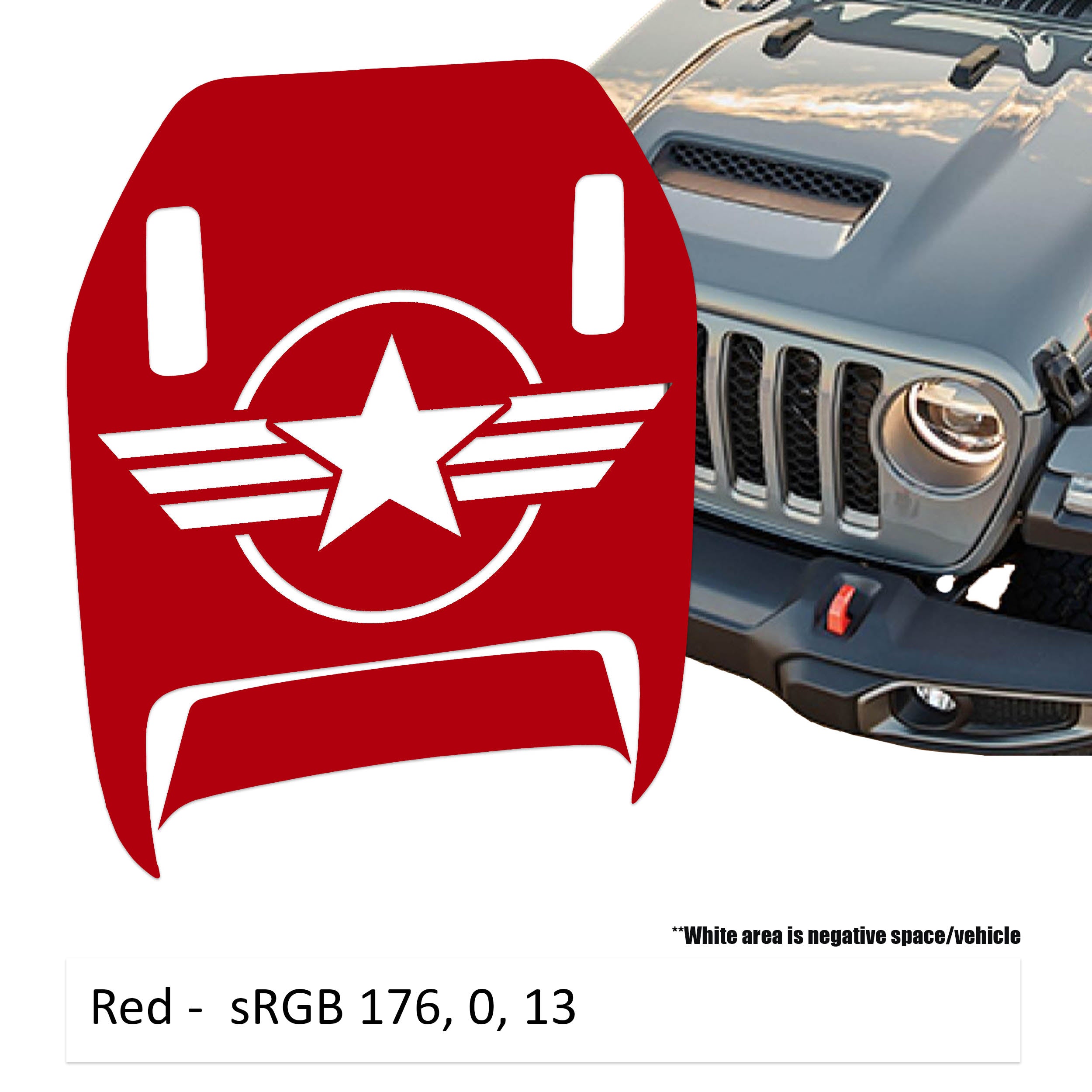 Red US Military Roundel Clawed Foot JL JT Mojave hood decal shown on Jeep Wrangler hood panel
