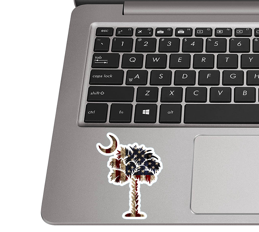 Rustic American Flag Palmetto Tree & Moon Vinyl Sticker