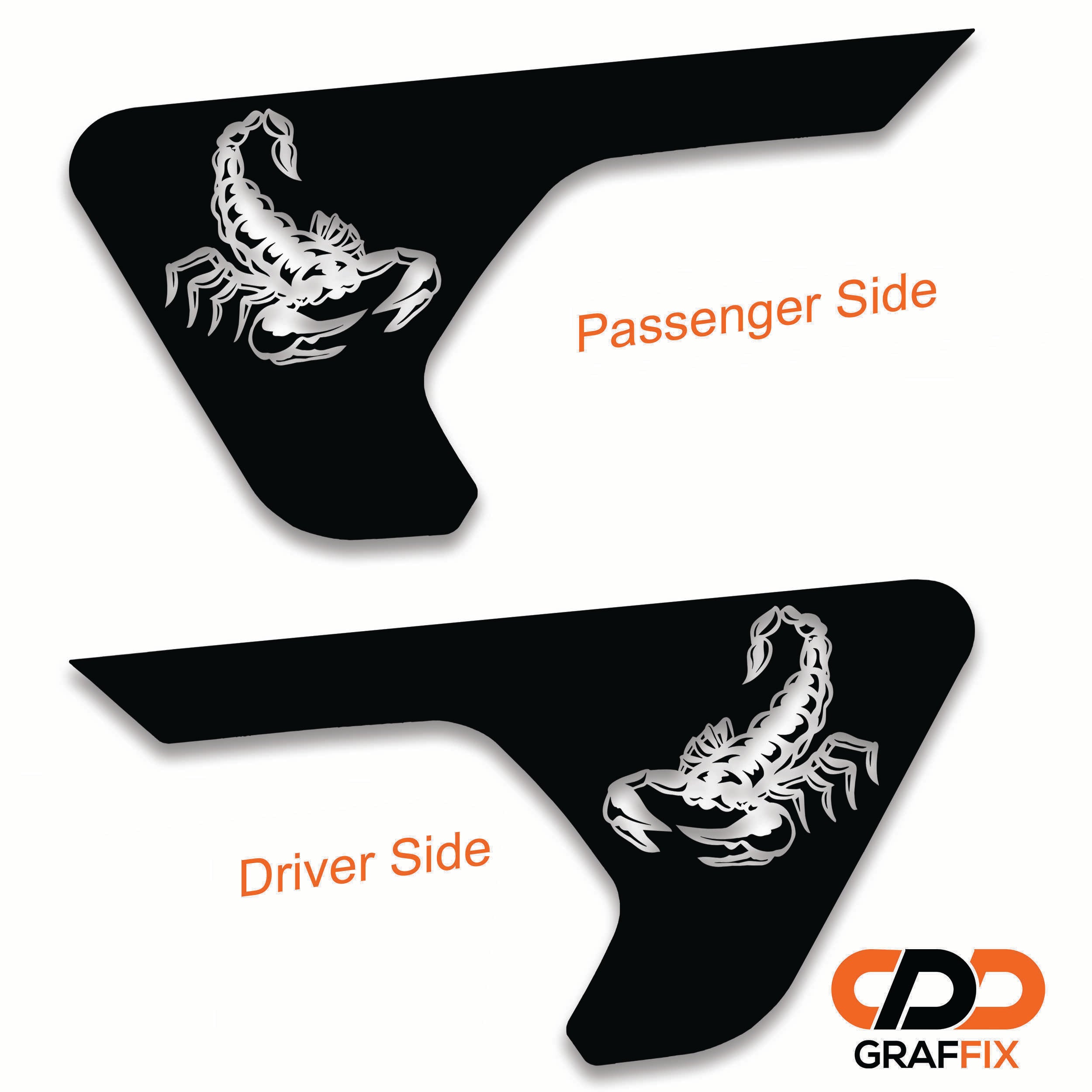 Scorpion Jeep Wrangler fender vent transfer decal applied to billet vent insert at angle view